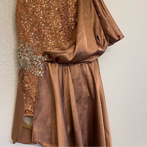 Weissman Elite dance costume dress bronze appliqué Your Love D13084 Adult XSA - Picture 3 of 12